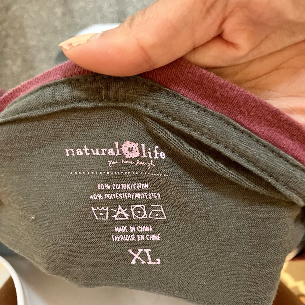 Natural Life Oversized Ringer Novelty Tee Size XL "Let's Just Go" Boho Women's - Picture 4 of 5